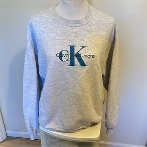 Vtg Calvin Klein Jeans Sweatshirt Gray Printed on Jerzees Shirt Made in USA XL